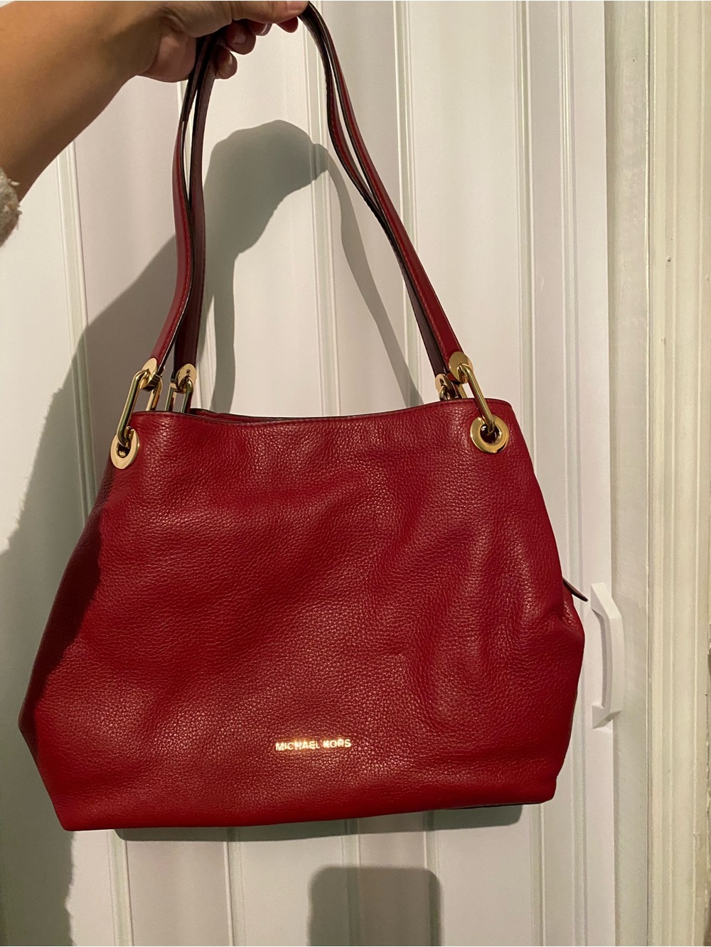 Michael Kors Red Leather Shoulder Bag with Gold Hardware
